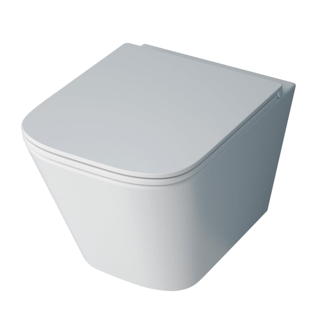 Durovin Bathrooms Ceramic Rimless Wall Hung Square Toilet - Include WC Pan with Quick Release Soft Close Seat
