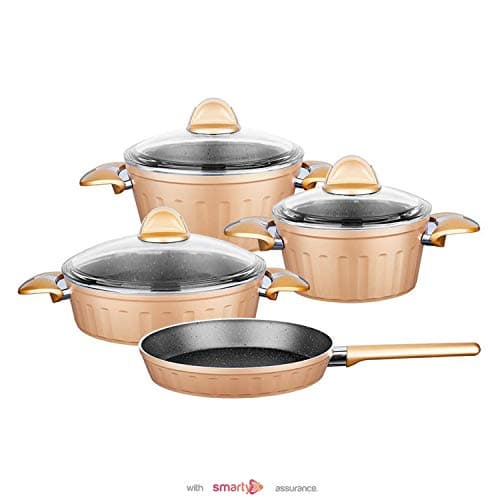 Hisar 7 Pieces Granite Look Non-Stick Pot and Pan Cookware Set (Golden)