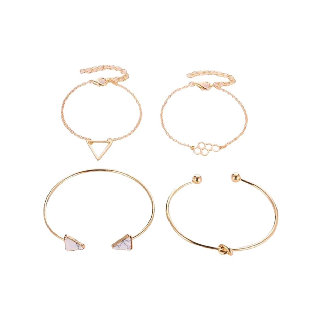 Luxe - 4 Pcs Boho Knotted Bangle Triangle Bracelet Set Alloy