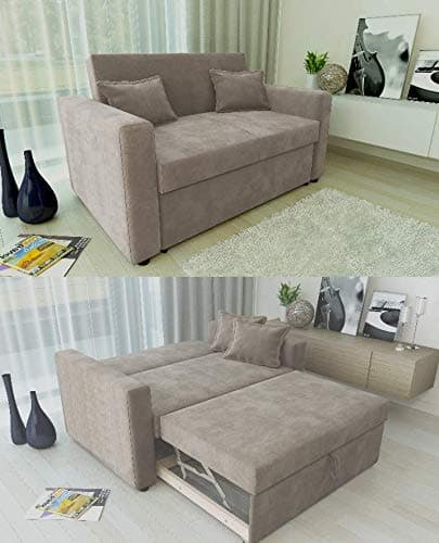 Ravena 2 Seater Sofabed in 4 Colours- Pull Out Drawer Sofa with Matching Cushions (Taupe)