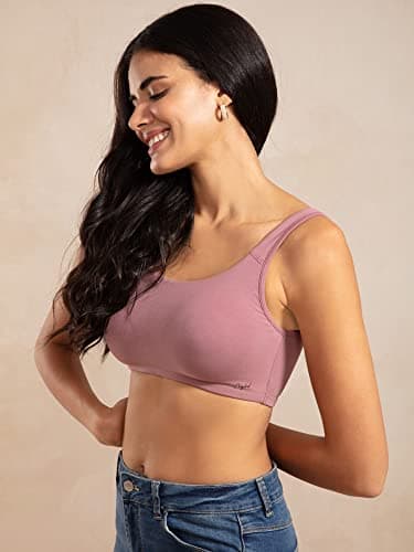 NYKD Soft Cup Easy Peasy Slip On Everyday Bra for Women, Wireless, Full Coverage, Support Shaper, Non Padded Sports Bra Bra, NYB113, Mauve, S, 1N