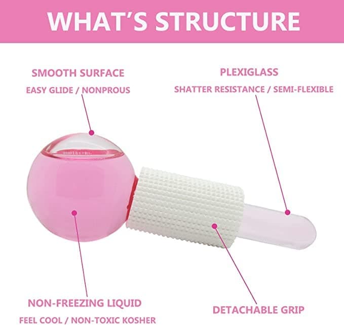 2 PCS Ice Roller Globes Facial Roller Face massager ball roller Cold Skin Massagers Crystal Glass Ball for Redness Soothing Face Wrinkle Remover Beauty Care Tool face massager for women (Blue/Pink)