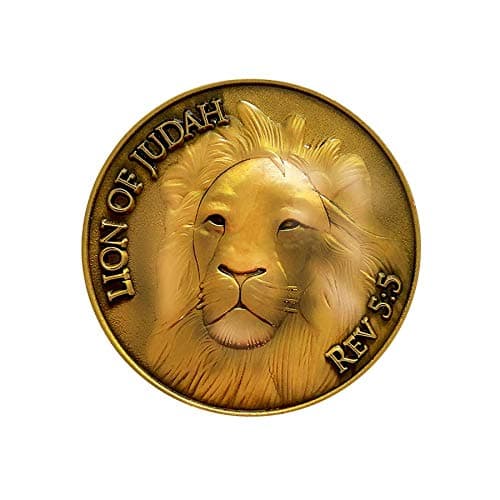 LOGOS COINS Lion of Judah, Man of God, Be Strong and Courageous, Antique Gold Plated, Challenge Joshua 1:9