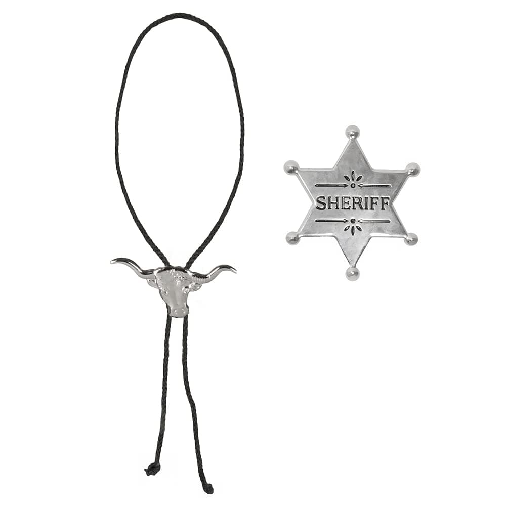 Boland Cowboy Accessories Set – Sheriff Badge & Bull Head Necklace – Wild West Fancy Dress Costume Props for Adults & Kids – Cowboy Party & Halloween Outfit Accessory