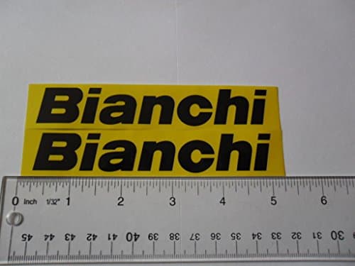 Bianchi 5" x1" black on yellow Bike Vinyl decal weather proof 2 bike stickers
