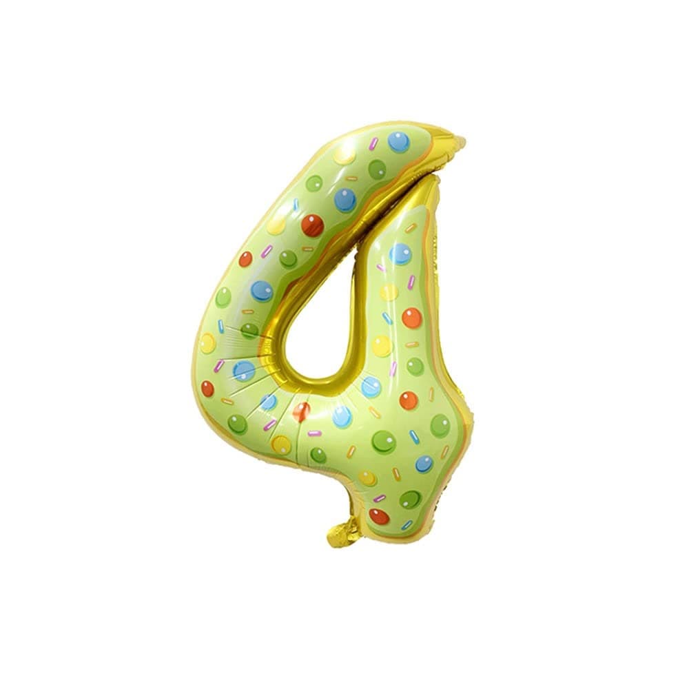Pop The Party Number 4 Balloon, 4th Birthday Party Foil Mylar Number Four Balloons for Kid Girl Boy, Donut, 32 Inch (4 Number Multi)