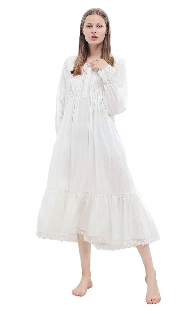 100% Cotton Victorian Princess Style Nightgown for Ladies Womens Vintage Palace Sleepwear
