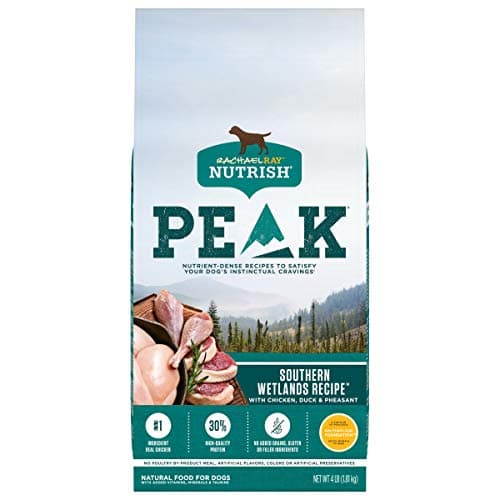 Rachael Ray Nutrish PEAK Natural Dry Dog Food, Southern Wetlands Recipe with Chicken, Duck & Pheasant, 4 Pounds, Grain Free (Packaging May Vary)
