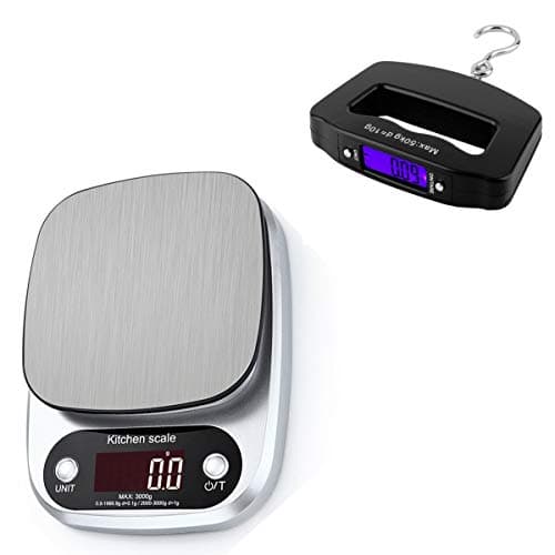 Food Scale and Luggage Scale Kit,Jubilcuis Digital Kitchen Scale for Baking and Cooking, Food Weight Scale Grams and Ounces, 3kg 0.1 Jewelry Powder Gram Scale with LCD Display