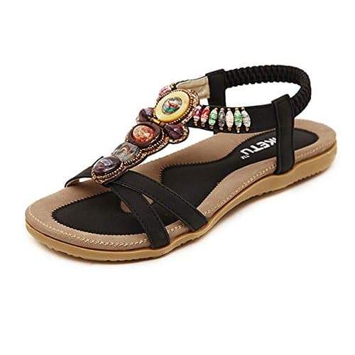 Ladies Flip-Flops Bohemian Elastic Strappy Thong Ankle Strap Sandals for Women