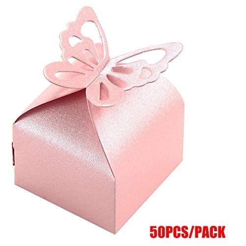 K-Musculo DPKISS Favor Boxes 50pcs Pink Butterfly Wedding Girl Baby Shower Candy Treat Box Decoration Boxes