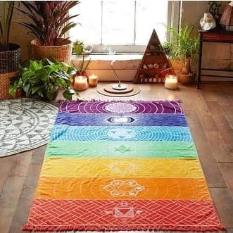 Rainbow Chakra Yoga Mat Sunscreen Shawl Hippy Boho Gypsy