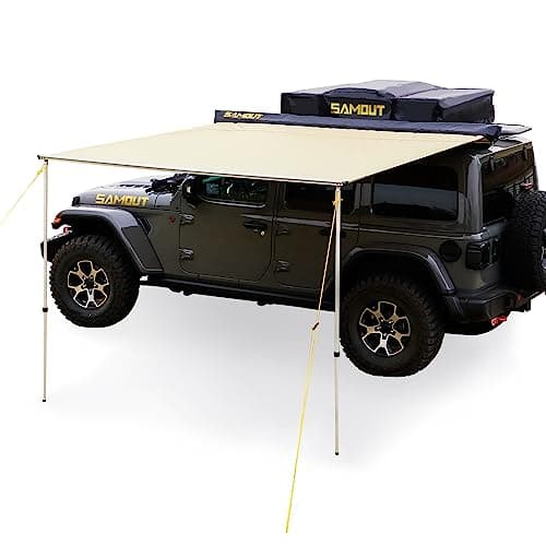 Vehicle Awning, 4.6ft x 6.6ft, Rooftop Pullout PU10000mm Weather Proof Ripstop UV50+ Car Side Awning for Jeep/SUV/Truck/Van