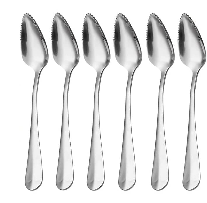 6 PCS Grapefruit Spoons, Stainless Steel Grapefruit Dessert Spoon Serrated Grapefruit Utensils Tools for Citrus Fruits Kiwi Lemon Desserts Salads