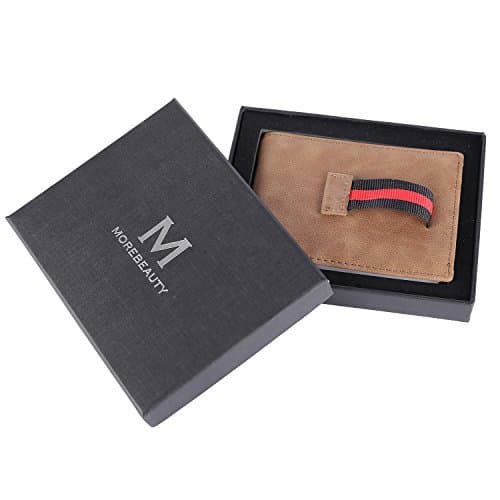 MoreBeauty RFID Blocking Bifold Slim Genuine Leather Thin Minimalist Front Pocket Wallets for Men Money Clip Full Grain Leather Brown