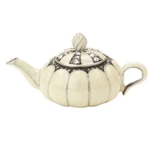 Lisbeth Dahl Cream Teapot Shaped Jewelry Box with Crystals