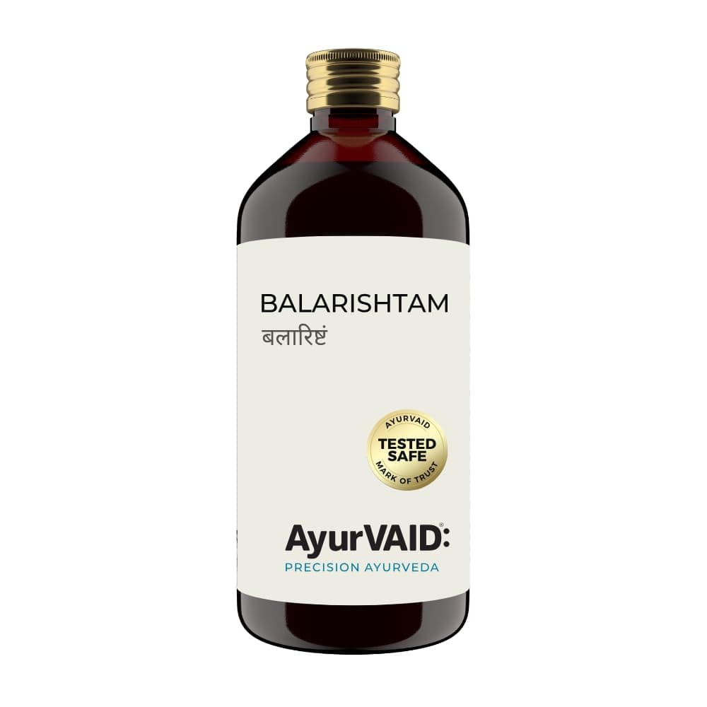 AyurVAID Balarishtam 450ml | Ayurveda Tonic for Muscular Strength & Improved Metabolism | With Bala and Ashwagandha | TESTED SAFE for Heavy Metals, Microbial Load & Aflatoxins | Low or No Preservatives