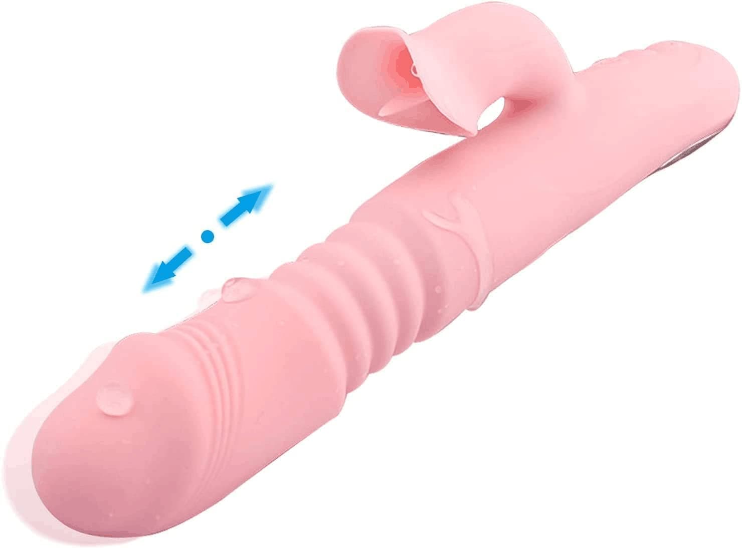 Rechargeable New Silicone for Women Quiet Rotating 9 Speed Thrusting Rabbit Rose Waterproof Dual Motor Wands Telescopic Automatic Adult Toys Pleasure Electric Flexible, Soft