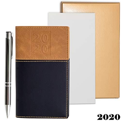 2020 Weekly Pocket Calendar Organizer | Business Polished Chrome Trim Pen & a Notepad Included | 12 Months Week-in-View Planner, Weekly Quotes | All in a Gold Gift Box Set.