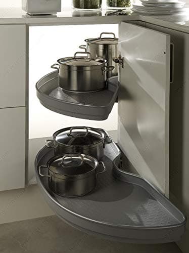 Power Slide Pro-Arc Mechanism The New Generation of Blind Corner Cabinets 2-Shelf Lazy Susan Set with Durable Anti-Slip Spider-Web Structured Rigid Ergonomically Designed Trays (17.72" Swing Left)