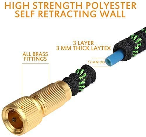 Garden Hose, Water Hose with 100% Solid Brass Valve 9 Function Spray Hose Nozzles, Flexible Expandable Water Hose Lightweight Gardening Yard Hoses (100ft)