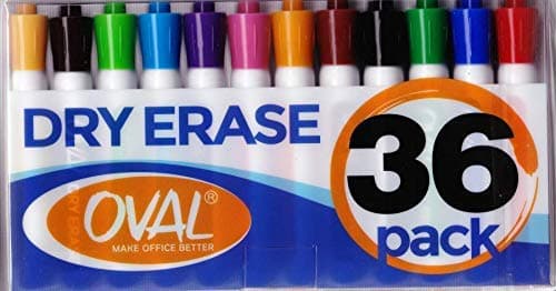 Dry Erase chisel tip Marker Pen, Oval(36 Bulk Pack) 12 assorted Colors WhiteBoard markers