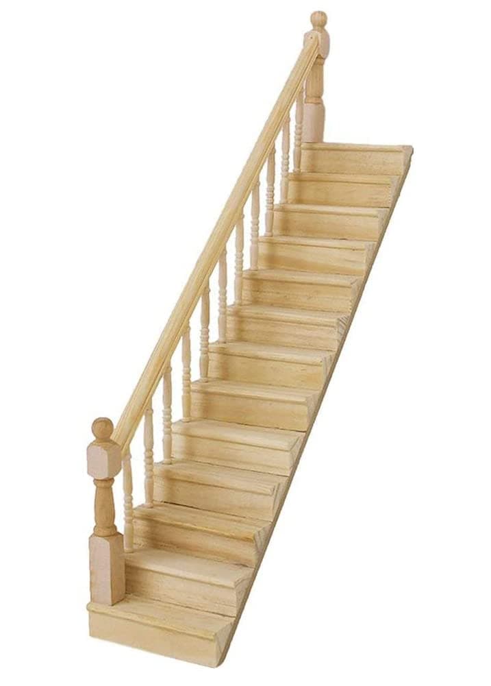 Cutemini ミニチュア階段 1:12スケール ドールハウス 家具 木製手すり DIY階段 ドールハウスアクセサリー 組み立て済みステップモデル (左手手すり)