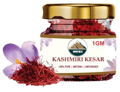 Snow Hills Kashmir Premium Mogra Saffron/Kesar/Azafran- 1 Gram (0.035 Ounce) | Grade A+ Super Negin, Non-GMO Verified | Finest Pure Premium Red Saffron Threads for Cooking Spanish Rice Paella & Risotto, Biryani, Golden Milk, Tea, Baking