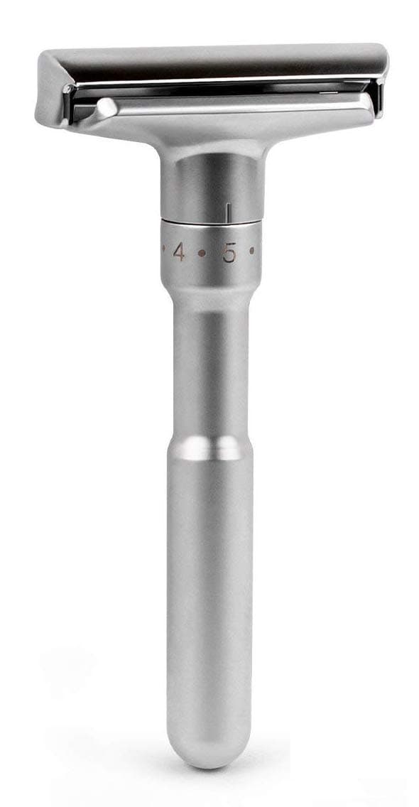 Adjustable Double Edge Safety Razor, Stainless Steel, Brushed Chrome