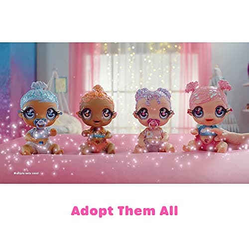 MGA Glitter Babyz Dreamia Starthirst Baby Doll with 3 Magic Colour Changes Through Ice Cold Water, with Pink Glitter Hair, Rainbow Outfit, Nappy, Bottle and Dummy for Children from 3 Years