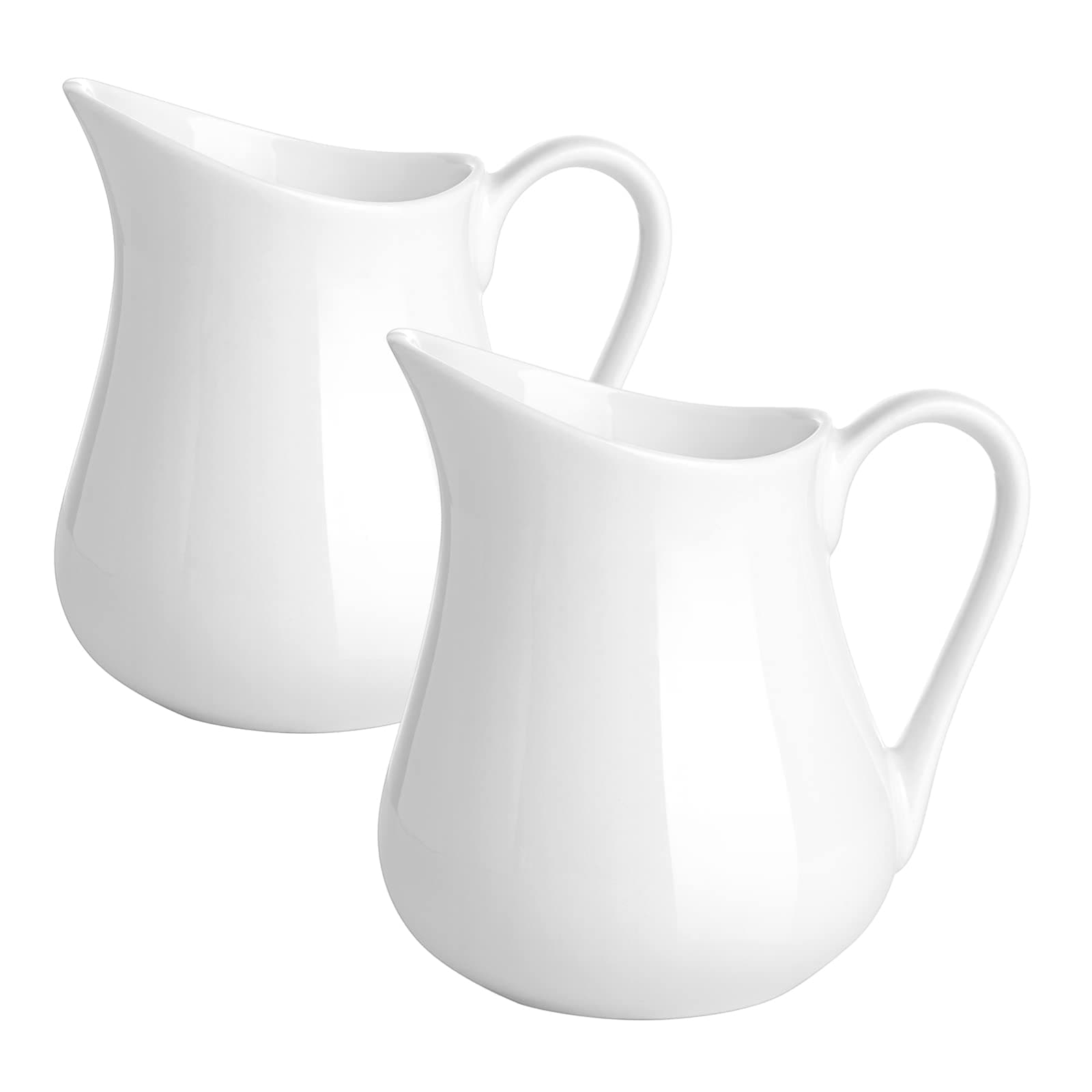 Gurygo 2 Pack 8-oz Ceramic Creamer Pitcher Set with Handle, Small Classic White Fine Porcelain Creamer Pitcher, Small White Pitcher for Coffee Milk