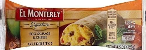 El Monterey Signature Breakfast Burrito – Frozen Egg, Sausage and Cheese Breakfast Burrito, Made with Scrambled Eggs and Fresh Baked Tortillas, Perfect for a Quick Breakfast On-the-Go