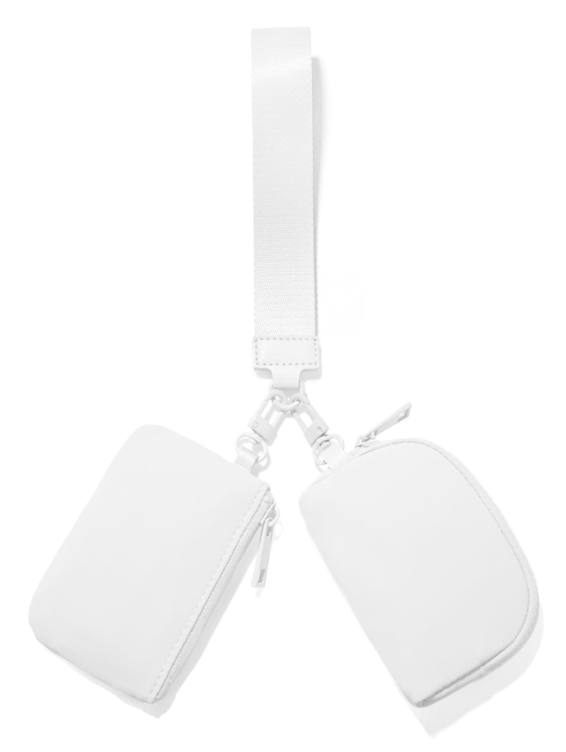 Mini Zip Around Keychain Wristlet Wallets Small Portable Dual Pouch Wristlet Detachable Coin Purse Pocket, White, Solid Color