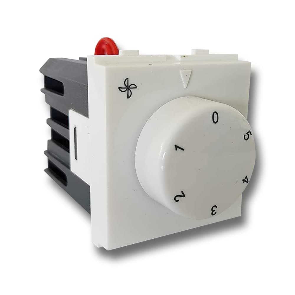 Salzer Modular Fan Regulator 5-Steps | Manual Control 1 Way Switch | UL94 Material With UV Stabilized Polycarbonate | 240 Volts AC, 100 Watts | Fits Only On Mounting Frames (Pack Of 1), White
