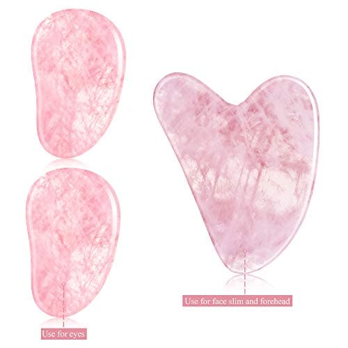 3 Packs Pink Rose Quartz Gua Sha Scraping Massage Tool, Natural Handmade Jade Stone Gua Sha Scraping Board for Anti Aging, Eye Puffiness, Facial Lifting,Relieve Stress,Improve The Blood Circulation