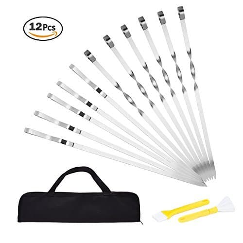 Doatry Professional BBQ Tool Set, Grill Accessories,15 Pcs Stainless Steel Utensils, Folded Shape Skewer & Twisted Shape Skewers, Come with Portable Package, Basting Brush
