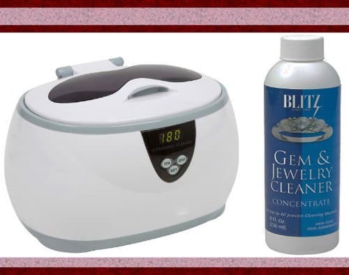 Sonic Power Professional Digital Ultrasonic Cleaning Machine - Cleans without Harmful Chemicals, Jewelry, Watches, Optics, Eyeglasses, Dentures, and Any Other Delicate Items Cleaner + Blitz Jewelry & Gem Cleaner (Concentrate 8oz.) + DB Roth 100% Cotton Flannel All-in-one Jewelry Cloth