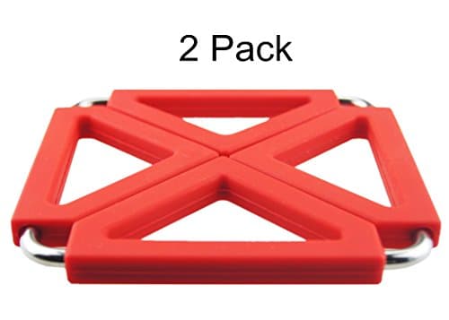 MelonBoat Expandable Silicone & Metal Trivet Mat, Hot Pot Holder Pads, 6.3" Square Red, Set of 2