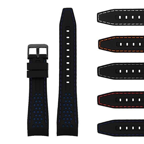 StrapsCo Perforated Rubber Rally Racing Watch Band Strap with Curved Ends & Black Buckle - 20mm 22mm 24mm
