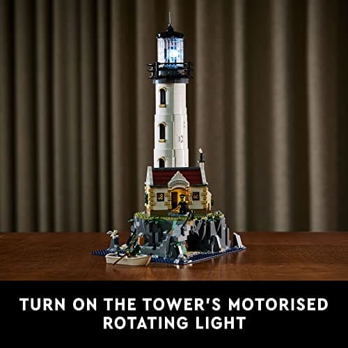 LEGO Ideas Motorized Lighthouse 21335 Adult Model Building Kit, Complete with Rotating Lights, Quaint Cottage and a Mysterious Cave, Creative Gift Idea