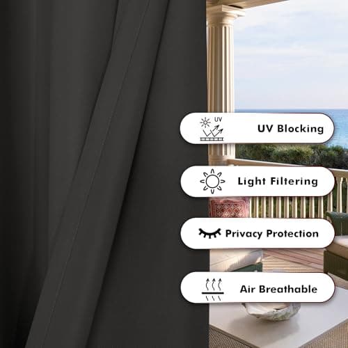 BONZER Outdoor Waterproof Curtains for Patio Privacy Grommet Light Filtering Outside Curtains for Gazebo, Porch, Pergola, Pavilion, 1 Panel, 84W x 95L inch, Charcoal