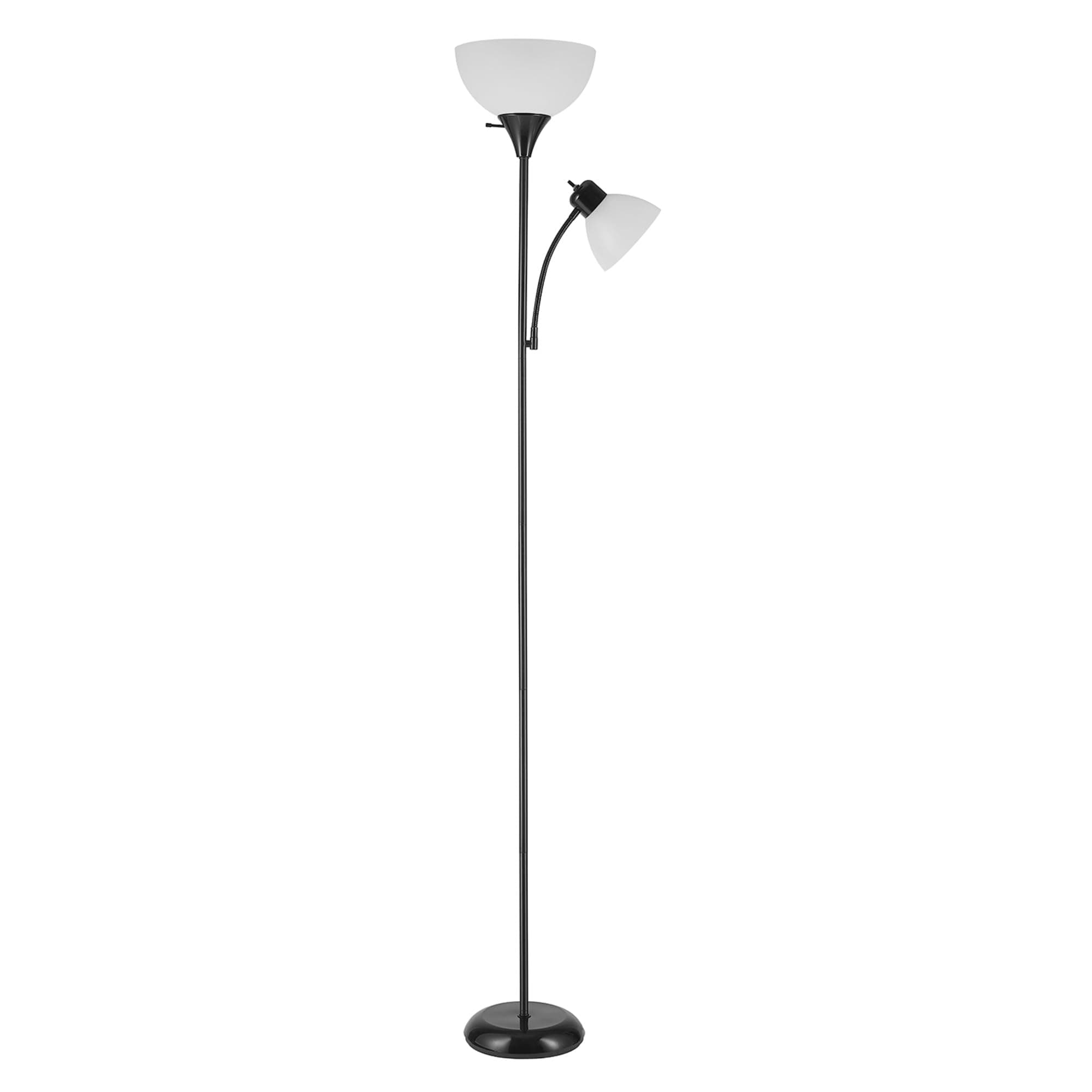 Globe Electric 67135 Delilah 72" Living Room Lamp+Adjustable Reading Light, Matte Black, Frosted Plastic Shade, 3 Way Switch on Socket, Torchiere Floor Lamp, On/Off Switch on Reading Light, Tall Lamp