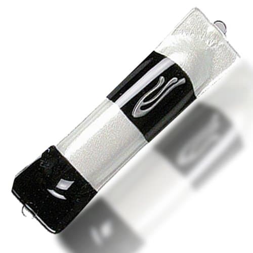 Mezuzah Glass Fusion Judaica Black And Silver Lines Small By Fire Glass Studio