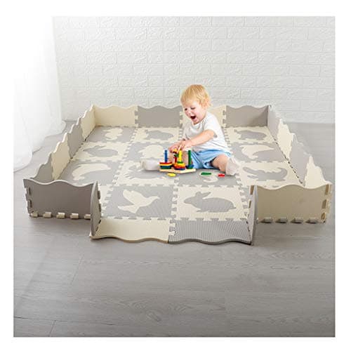 Sallymonday Baby Play Mat with Fence Including 16 Different Animals Styles, Preschool Learning Activities Puzzle Exercise Crawling Mat, Interlocking Foam Floor Tiles, Kids Room Decor Large Playmat