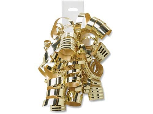 12-Pack Curly Gold Bows - Dazzling Metallic Gift Bows Elegant Cream Stripes