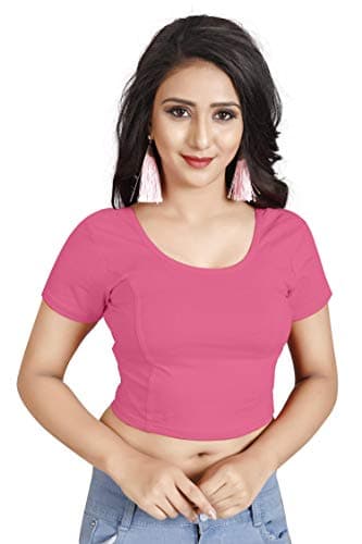 CRAZYBACHATIndian Design Stretchable Cotton Lycra Blouses Beige Tops Readymade Saree Blouses Short Sleeve Crop Top