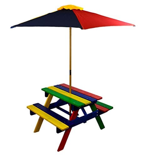 HGC Home and Garden Junior Rainbow Kids Picnic Table Set with Umbrella