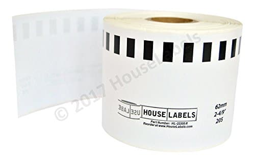 100 Rolls HouseLabels Compatible with Brother DK-2205-R Removable Continuous Paper Labels (2-4/9" x 100'; 62mm30.48m) - BPA Free!