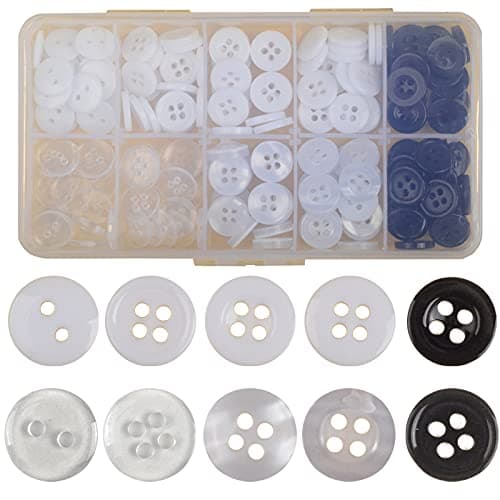 200Pcs Resin Buttons Children's Sweater Shirt Sewing Buttons, 11.5mm Transparent Round 4-Hole Buttons Decorative Button Accessories with Storage Box, for Variety Clothing Sewing, DIY Craft