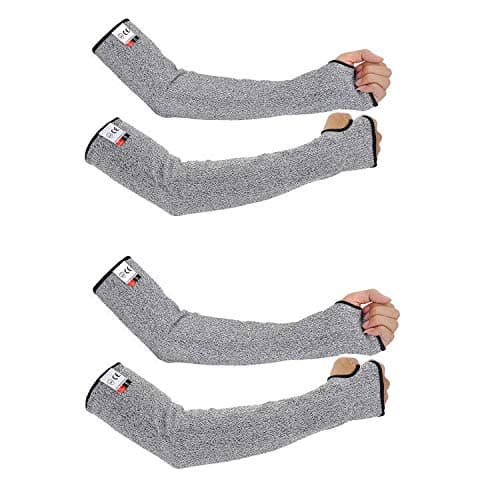 Cut Resistant Arm Sleeves Level 5 Protection, Safety Protective Sleeves Slash Resistant with Thumb Hole 18 inch Idea for Gardening Glass Handling(2pairs pack)